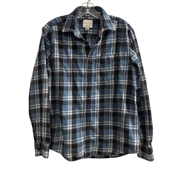 American Eagle Men's M Blue Plaid Super Soft Flannel Button-Up Shirt Long Sleeve - Picture 1 of 8